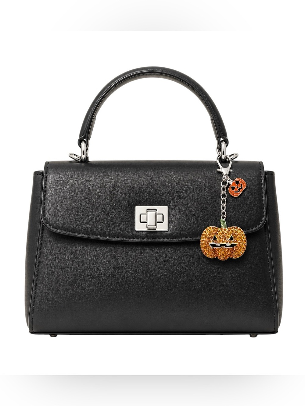 Jack-o'-lantern Orange Allover Rhinestone Pumpkn 1.75" Silver Keychain Bag Charm